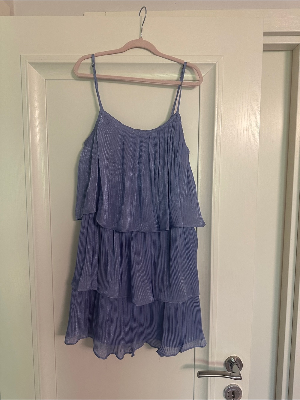 Storia Lavender Tiered Pleated Mini Dress